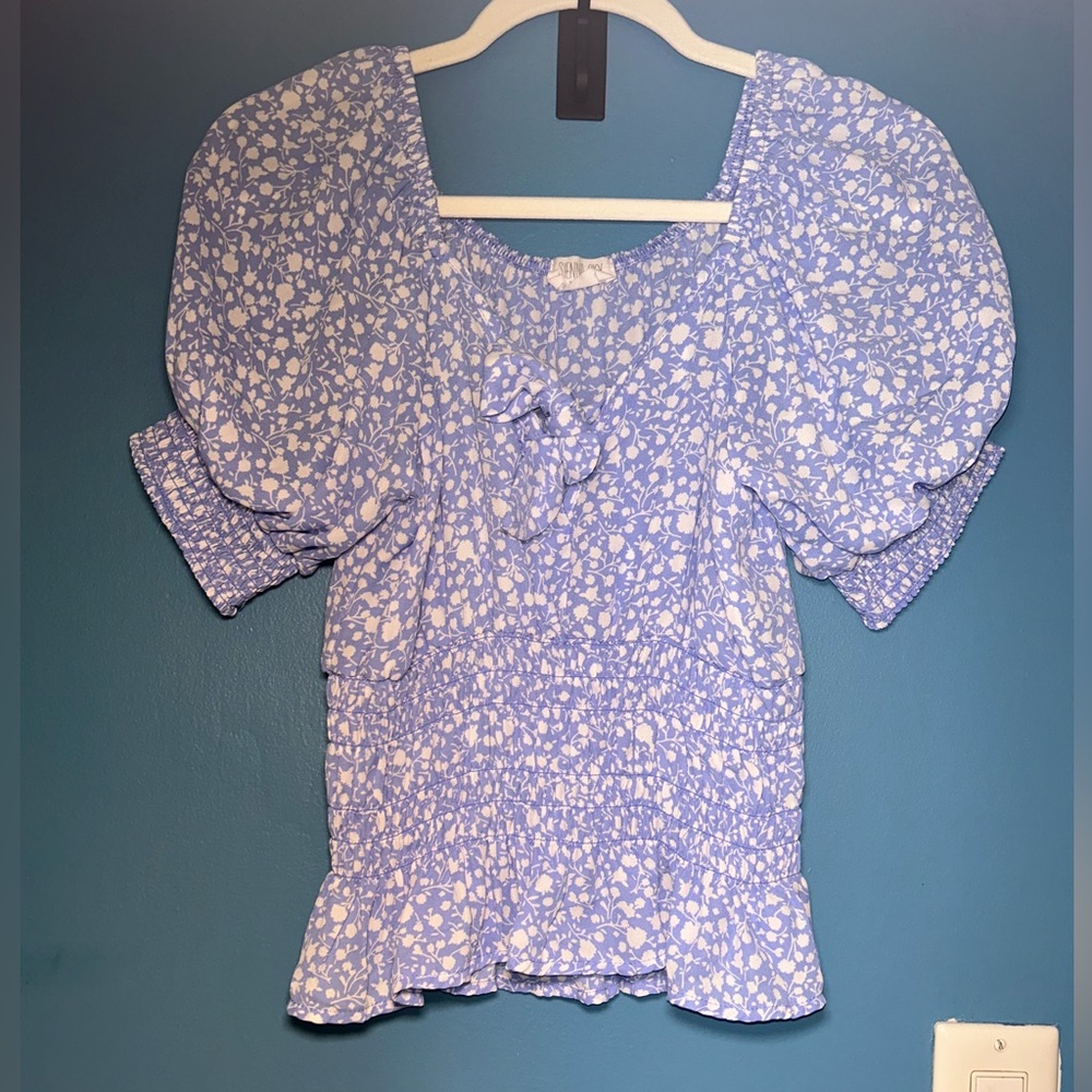 WOMENS SIENNA SKY BLUE FLORAL BLOUSE